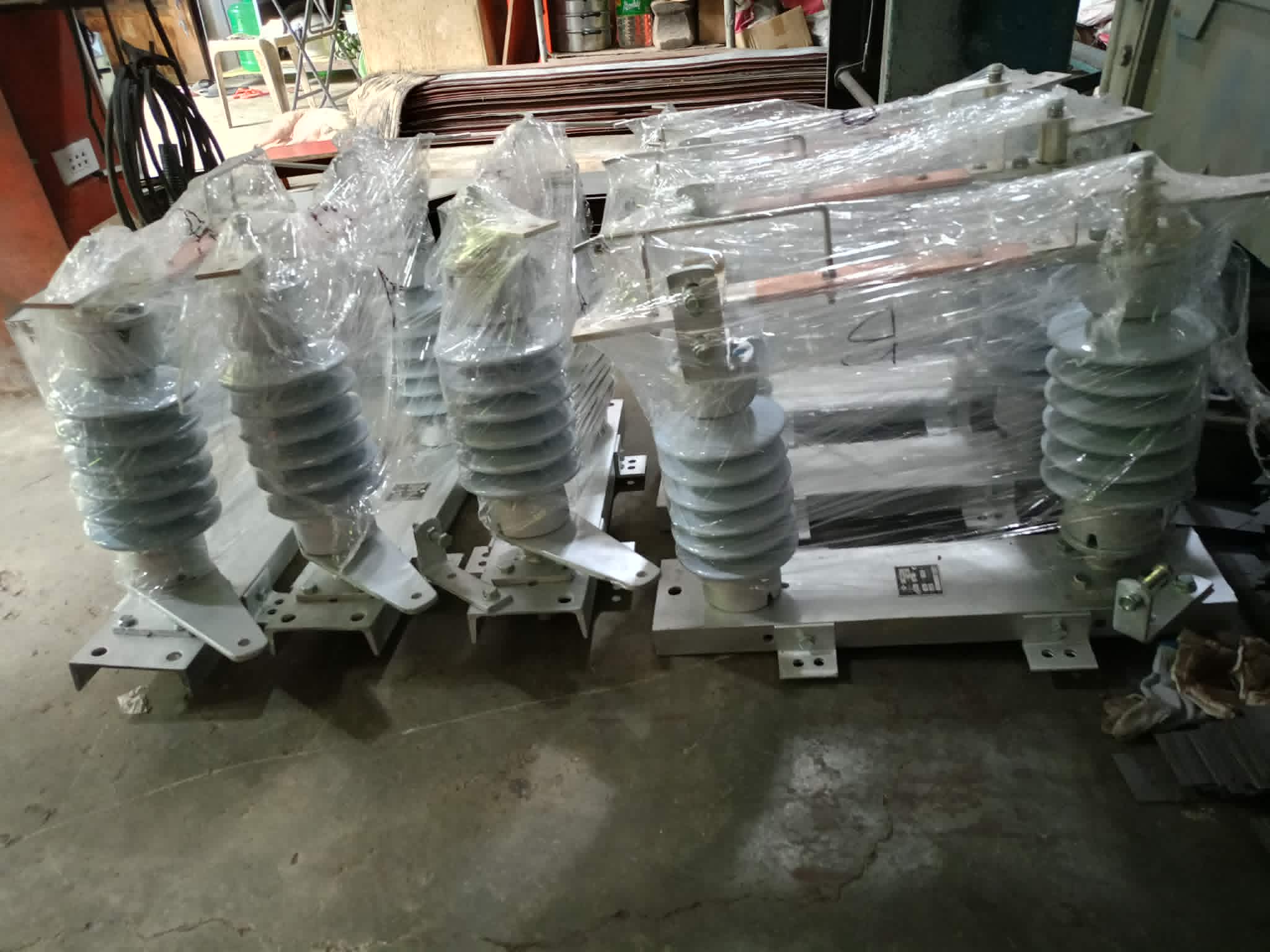 Transformer unit protected with wooden framing before delivery